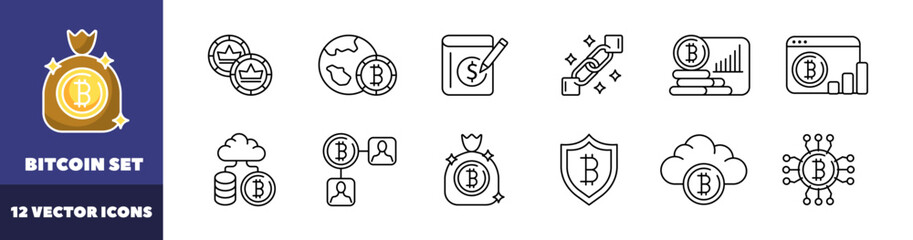 Poster - Bitcoin icons set. Linear style. Vector icons