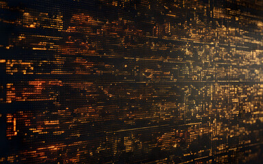 Computer code visually cascading down a monitor in a dimly lit room, symbolizing software development and cybersecurity
