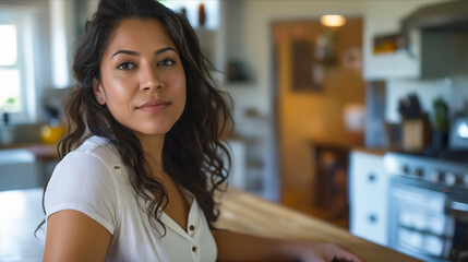 Sticker - A woman in a white shirt is standing in te kitchen.