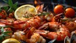 Close-up illustration of seafood grilled and smoked delicious and premium food,for menu recommend and advertising in restaurant.