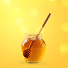 Wall Mural - Wooden Honey dipper with sweet tasty healthy honey