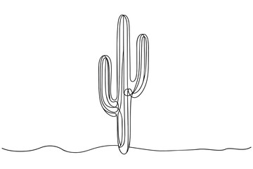 Wall Mural - Vector cactus. Continuous one Line art black simple Illustration on white background