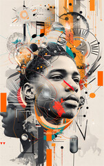 Wall Mural - digital artwork presenting a fusion of human profile and abstract elements symbolizing creativity, i