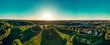 Panorama of Krakow seen from the perspective of Krakus Mound, drone shot at sunset