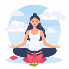 Wall Mural - a woman sitting in a lotus position with her eyes closed