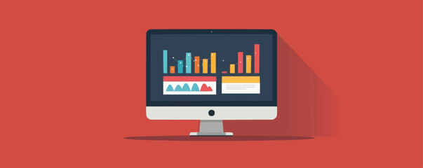 Poster - computer screen with charts windows vector flat isolated illustration