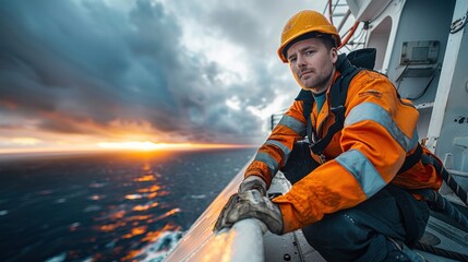 Wall Mural - engineers are repairing and maintaining an offshore turbine house. portrait of a skilled professiona