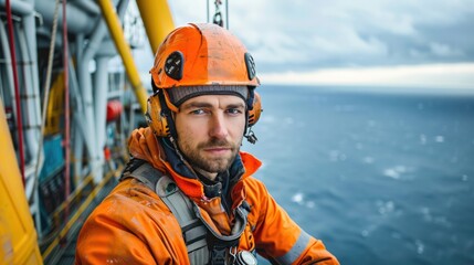 Wall Mural - engineers are repairing and maintaining an offshore turbine house. portrait of a skilled professiona