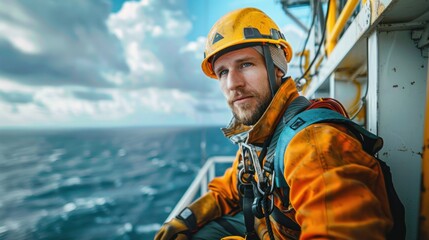 Wall Mural - engineers are repairing and maintaining an offshore turbine house. portrait of a skilled professiona