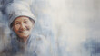 portrait of an old Asian, oriental woman, wise grandmother, art work painting with paint background copy space impressionism style