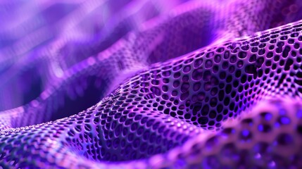 Wall Mural - Bright purple mesh texture with many of holes in a close-up on a blurry background