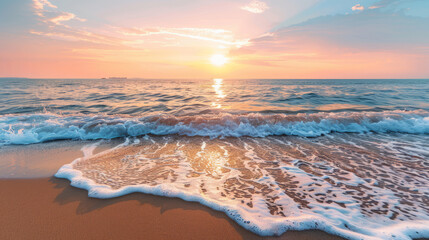 Wall Mural - Sunset at the beach with waves gently rolling onto shore