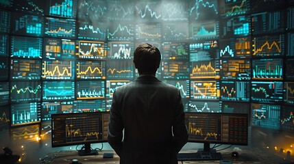 Man forced on financial live trading using multiple computer screens