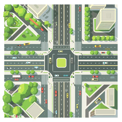 Wall Mural - an aerial view of a city intersection with cars and trucks