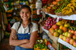 © standret - Young Latin woman shopkeeper with a cheerful smile in a fruit store