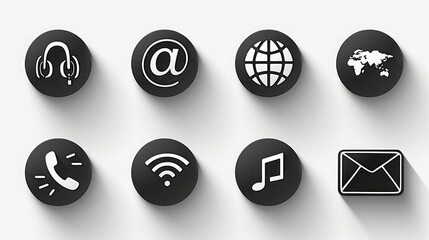Set of Modern Communication and Internet Icons in Monochrome Style