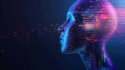 Poster - A digital artwork depicting a futuristic and stylized representation of a womans head in a modern and abstract style.
