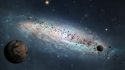 Wall Mural - galaxy space flight exploration space rock scence through outer space at ngc 7541 barred spiral gala