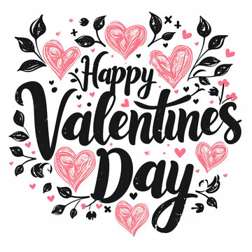 Happy Valentines Day poster with handwritten calligraphy text. Illustration