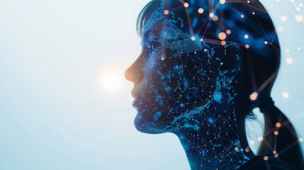 Poster - A close-up of a womans head with a network of dots in the background, creating a visually intriguing composition.