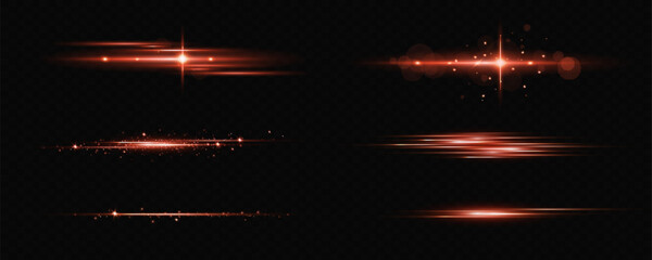 Wall Mural - light flash or red neon stripes. laser beams. beautiful light reflections. glowing stripes on a tran