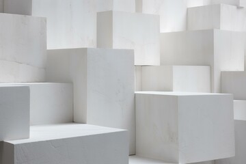 Poster - Minimalist composition of white geometric blocks creating a contemporary background