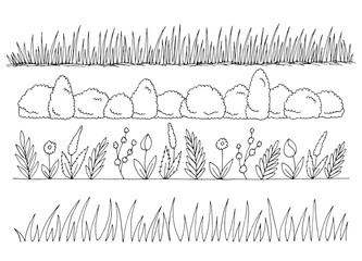 Fototapete - Grass set graphic black white isolated sketch illustration vector 