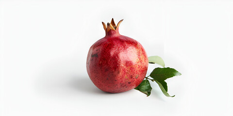 Wall Mural - Pomegranate with Leaves Isolated on White Background