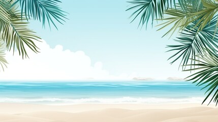 Beautiful tropical beach setting with palm trees and a calm sea.  Idyllic tropical beach featuring palm trees and turquoise ocean.