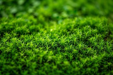 A close-up of a lush green moss growing on the forest floor