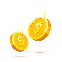 Wall Mural - falling gold coins with dollar us currency sign vector illustration isolated on white background. bu