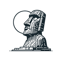 Sticker - The Easter island ancient statue. Black white vector logo illustration.
