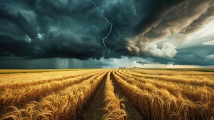 Dramatic Thunderstorm Over Golden Wheat Field