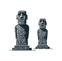 Wall Mural - The easter island ancient statue. Black white vector logo illustration.