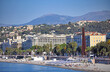 Beach and Promenade des Anglais in Nice town summer season