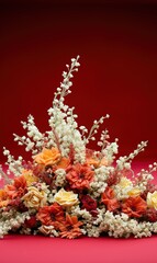 Wall Mural - flowers on red background 