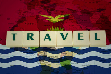 Wall Mural - Kiribati flag with travel text, tourism and trip banner, travel abroad concept, new destination 