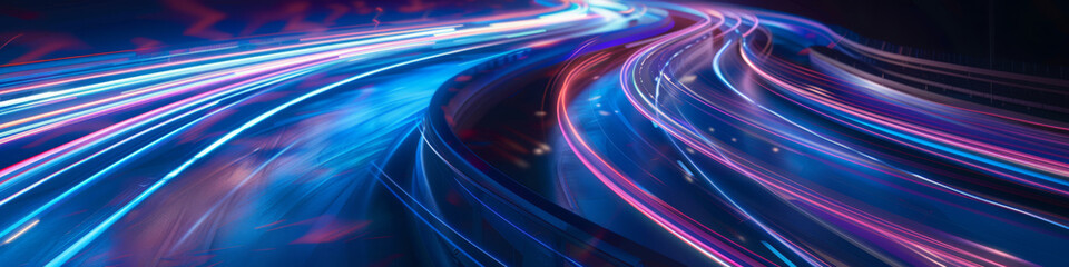 Sticker - Futuristic Neon Light Trails in Dark Motion Background