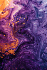 Wall Mural - psychedelic purple and orange swirls in abstract fluid art
