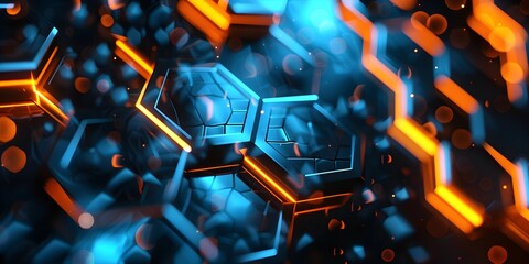 Poster - Abstract background with glowing hexagons in dark colors