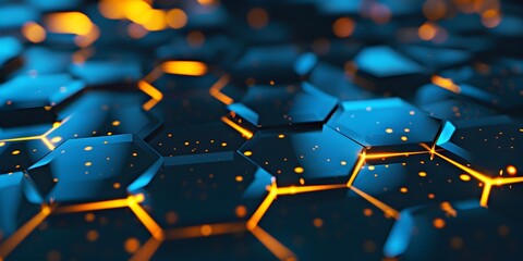 Poster - Abstract background with glowing hexagons in dark colors