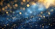 © graphito - abstract glitter lights, blue and gold colors on dark background