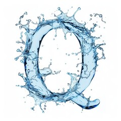 Wall Mural - Splash of water takes the shape of the letter Q, representing the concept of Fluid Typography. The waters blue color contrasts with the white background. Letter Q water splash alphabet isolated on