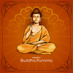 Sticker - Beautiful Happy Buddha Purnima religious Indian elegant festival card