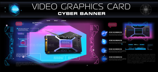 Poster - realistic video card for computer on futuristic background. cyberbanner with graphic digital model o