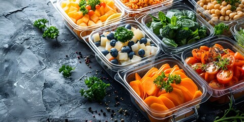 Wall Mural - Daily takeaway catering service offering nutritious lunch boxes for healthy eating. Concept Healthy Eating, Daily Lunch Boxes, Catering Service, Nutritious Meals, Takeaway Service