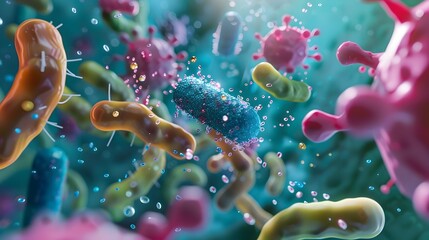 Poster - A Close up 3D Rendered Photomicrograph of Microorganisms Producing Hydrogen Gas Through
