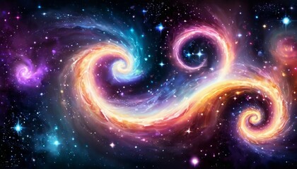 Wall Mural - Abstract celestial symphony background with swirling galaxies and cosmic music notes.