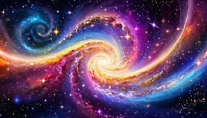 Wall Mural - Abstract celestial symphony background with swirling galaxies and cosmic music notes.