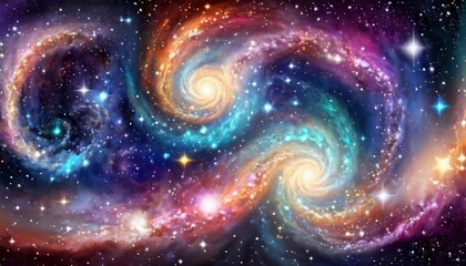 Wall Mural - Abstract celestial symphony background with swirling galaxies and cosmic music notes.